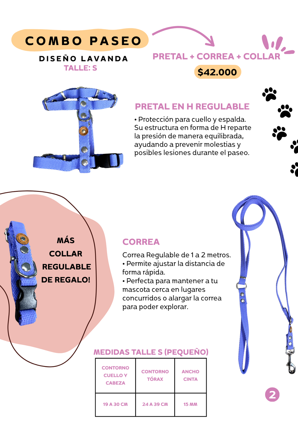 Combo Paseo: Pretal + Correa + Collar de regalo!