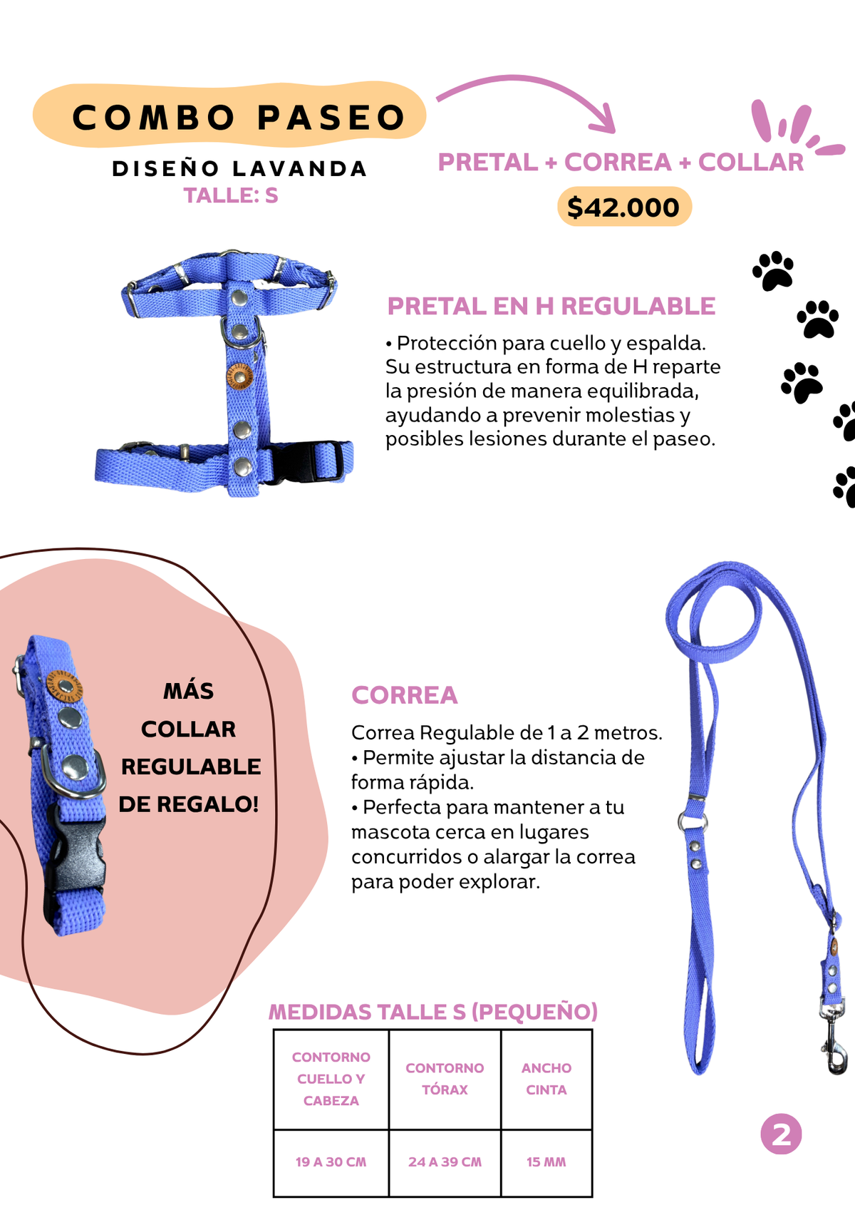 Combo Paseo: Pretal + Correa + Collar de regalo!