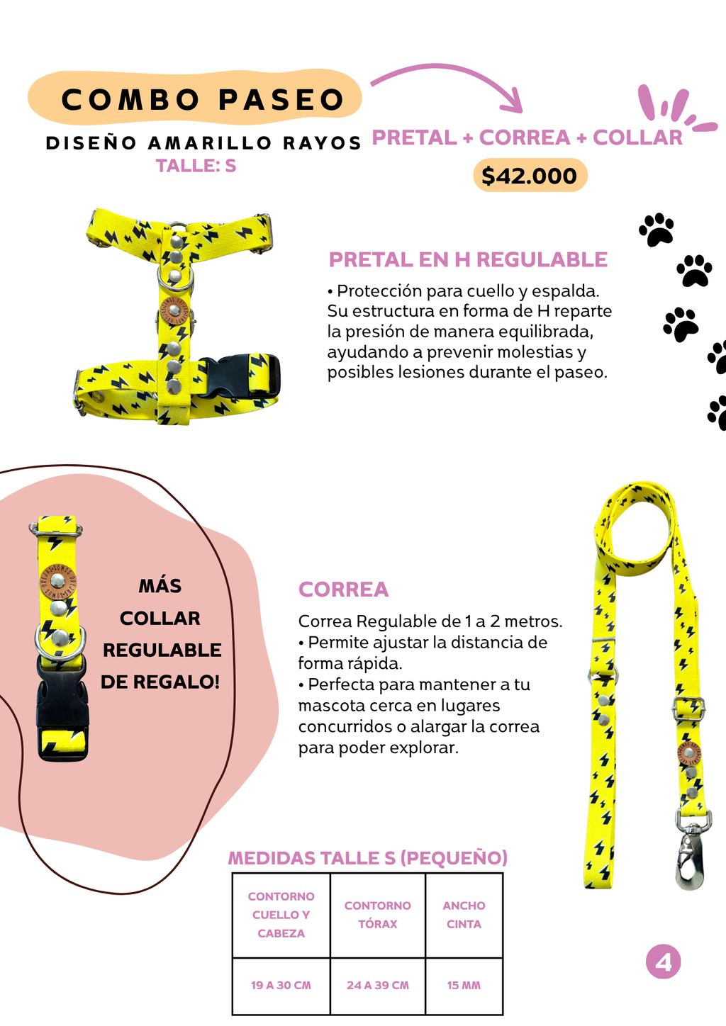 Combo Paseo: Pretal en H + Correa + Collar de Regalo 🐾💕
