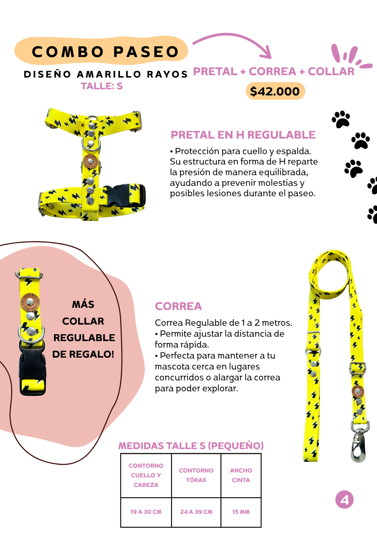Combo Paseo: Pretal en H + Correa + Collar de Regalo 🐾💕
