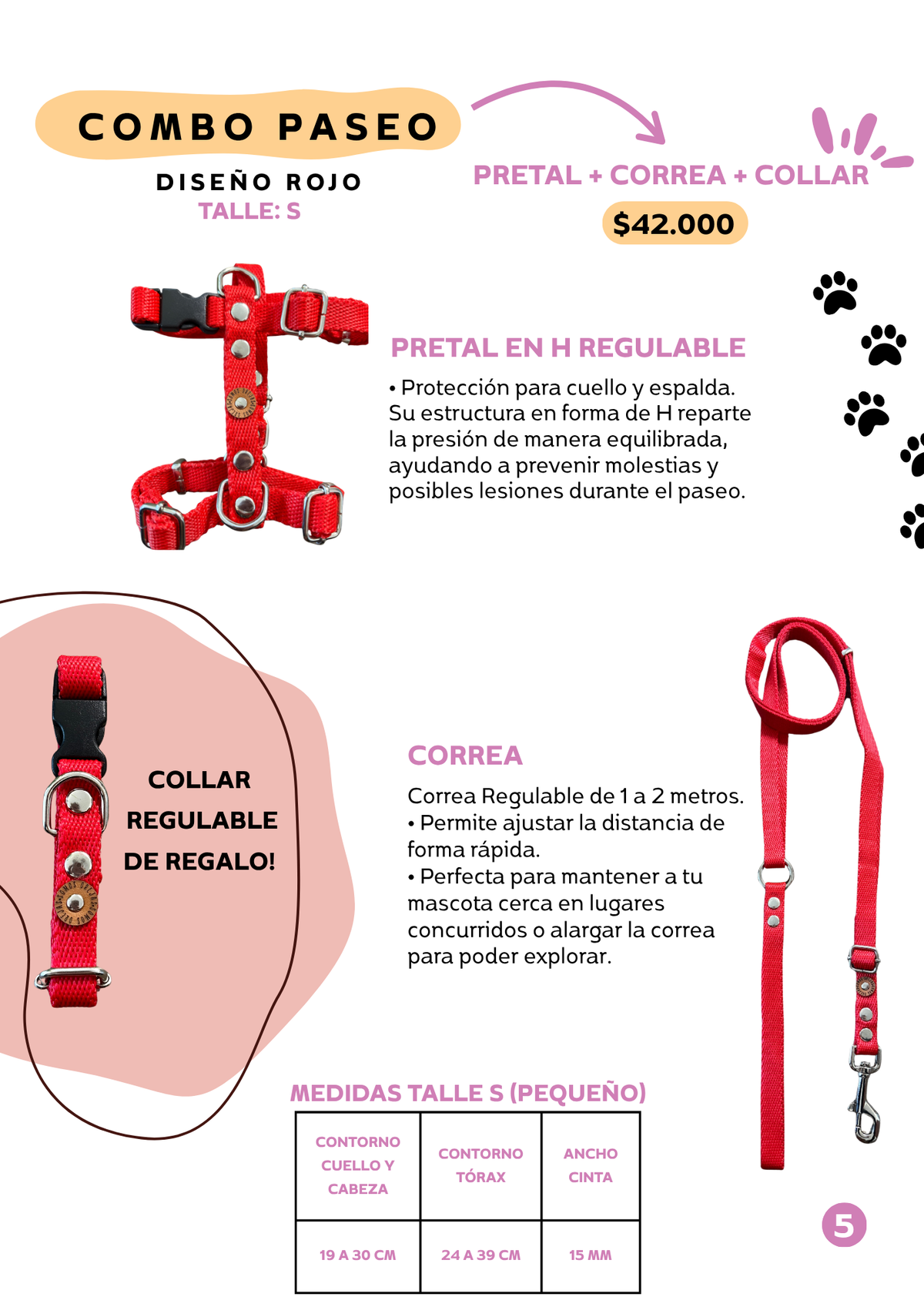 Combo Paseo: Pretal en H + Correa + Collar de Regalo 🐾💕