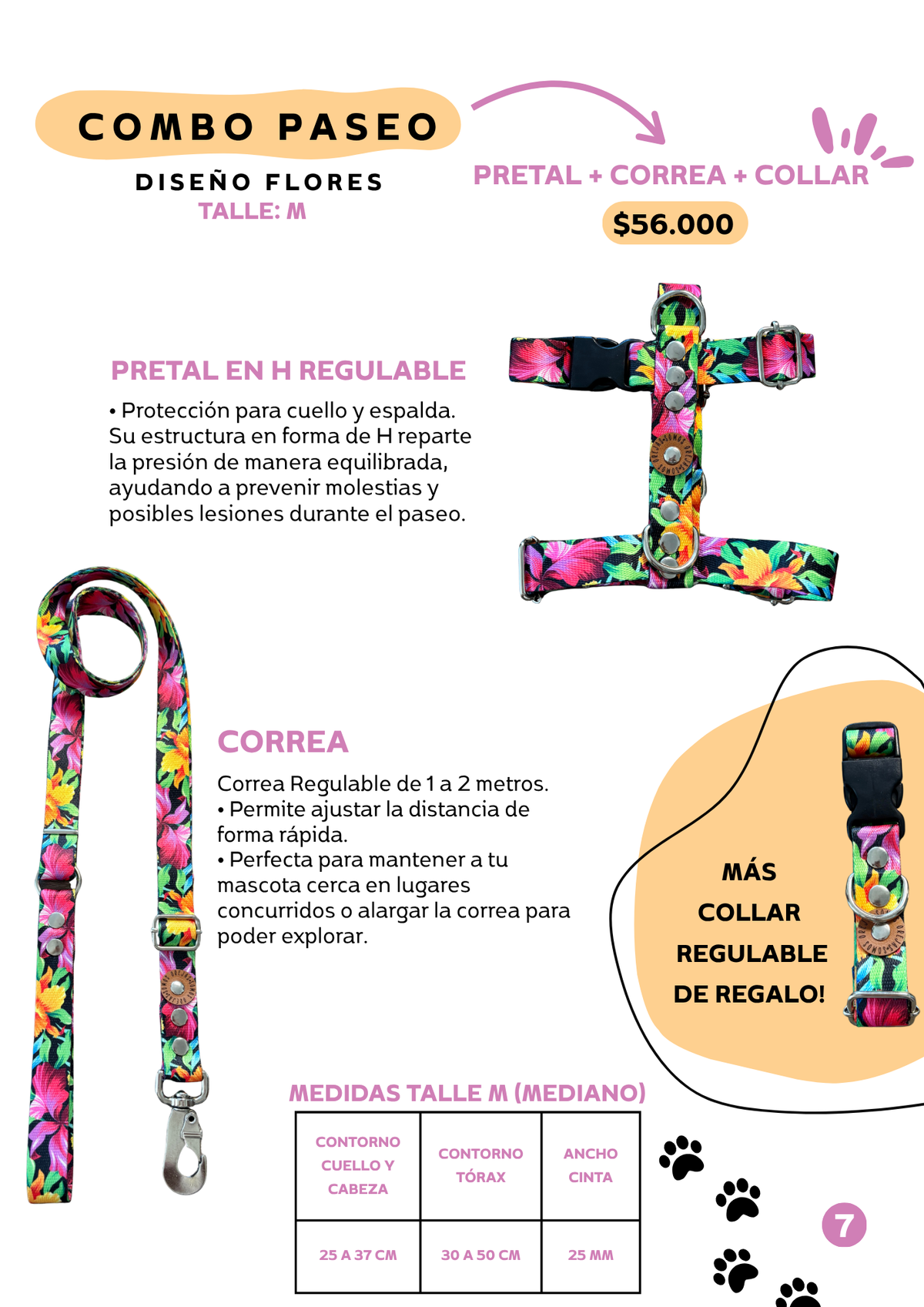 Combo Paseo: Pretal en H + Correa + Collar de Regalo 🐾💕