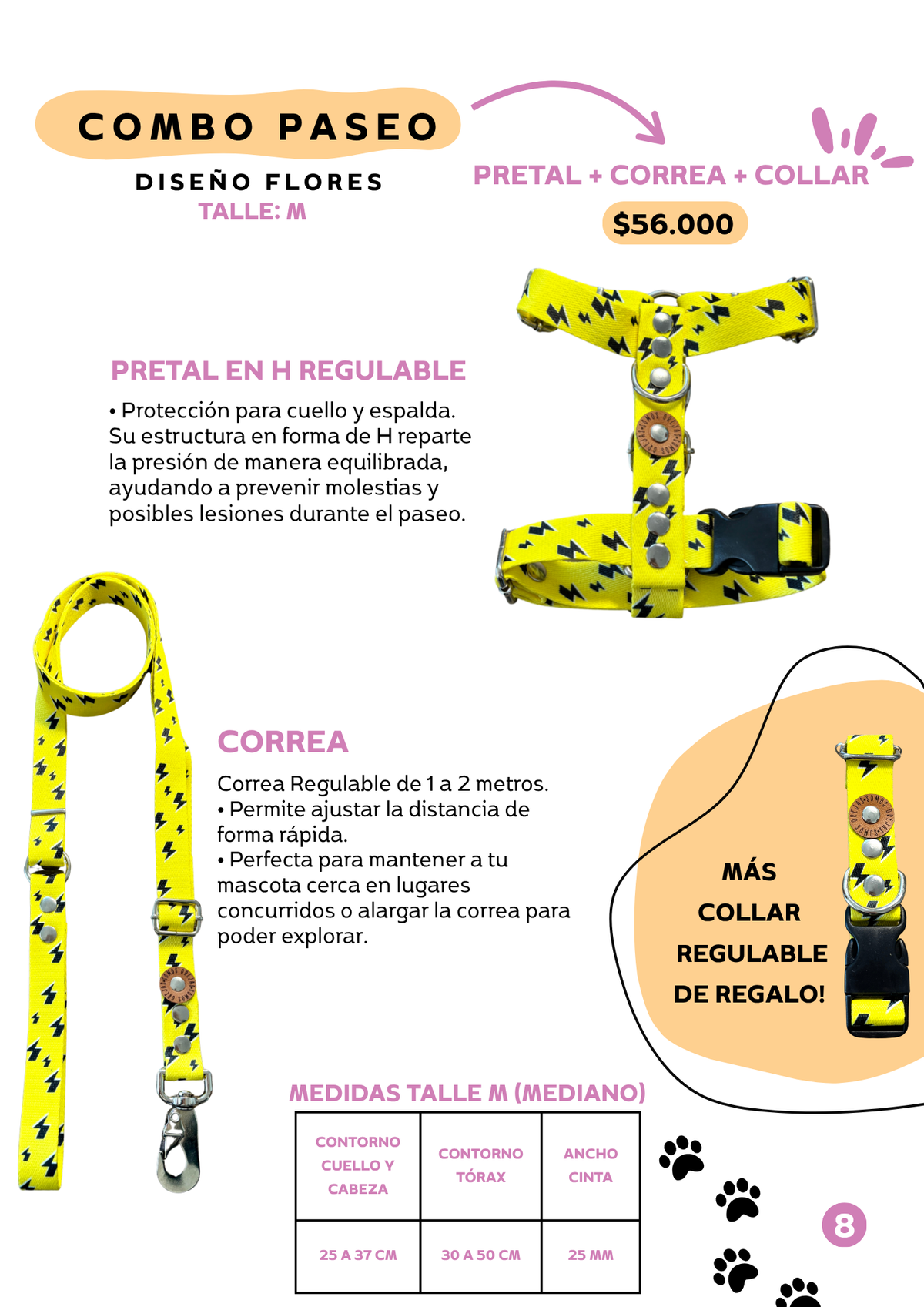 Combo Paseo: Pretal en H + Correa + Collar de Regalo 🐾💕