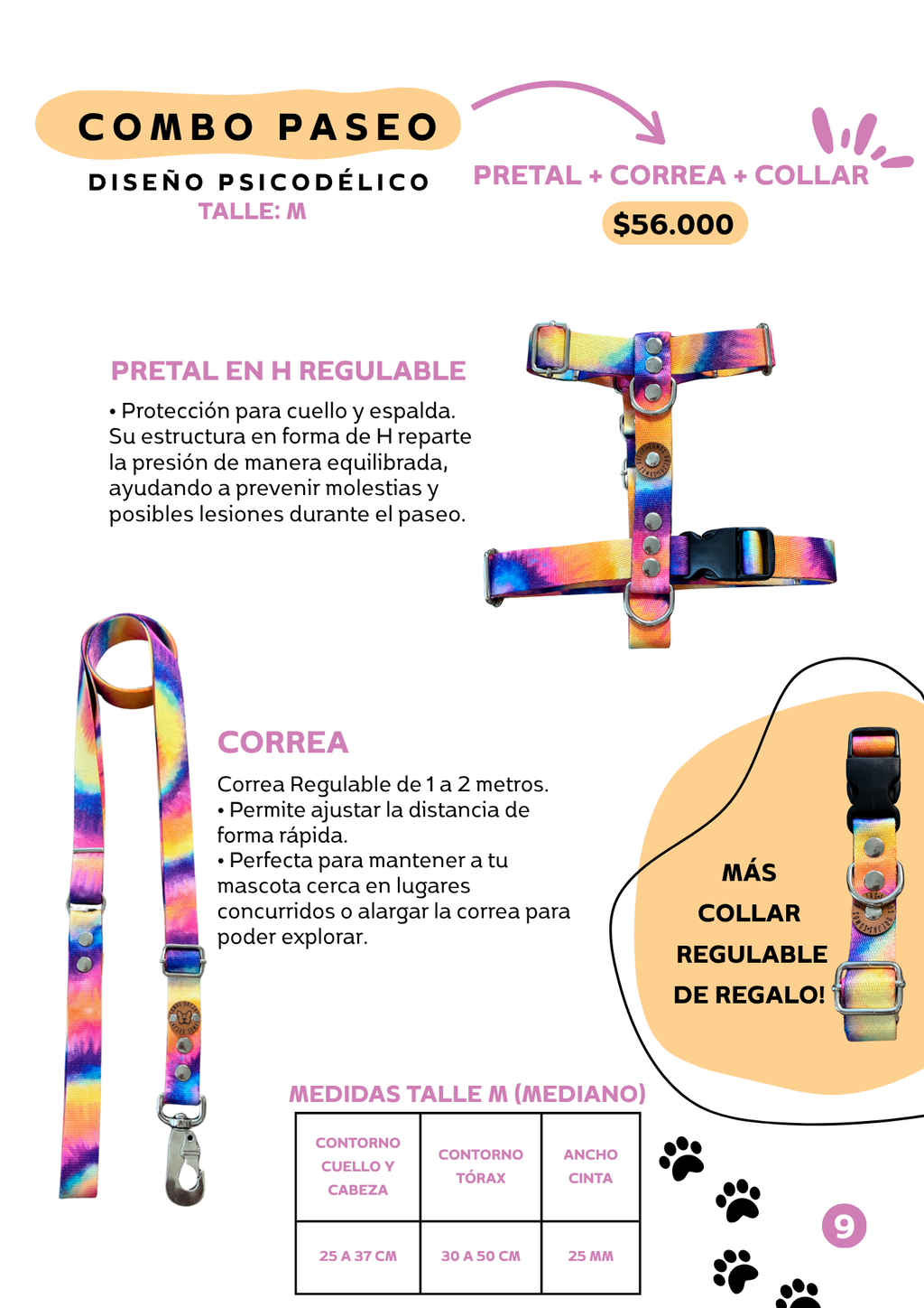 Combo Paseo: Pretal en H + Correa + Collar de Regalo 🐾💕