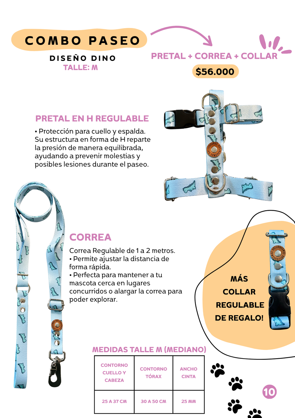 Combo Paseo: Pretal en H + Correa + Collar de Regalo 🐾💕