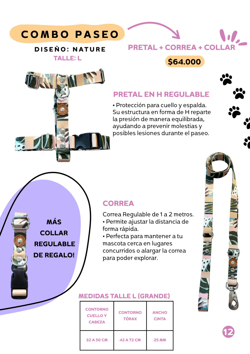 Combo Paseo: Pretal en H + Correa + Collar de Regalo 🐾💕