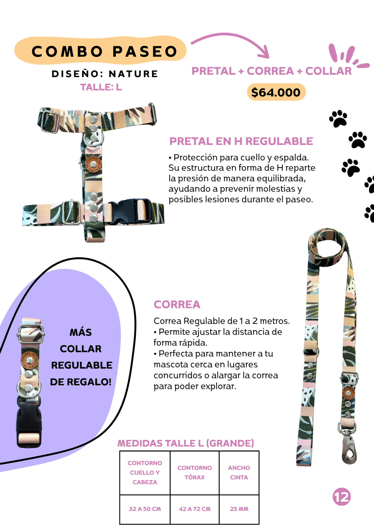 Combo Paseo: Pretal en H + Correa + Collar de Regalo 🐾💕
