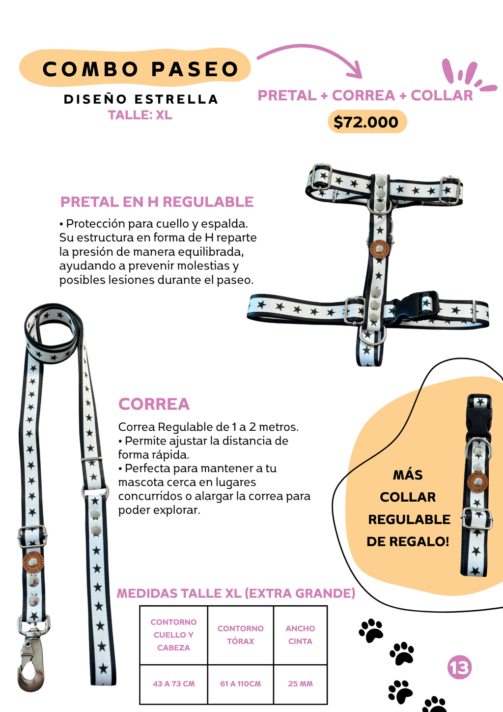 Combo Paseo: Pretal en H + Correa + Collar de Regalo 🐾💕