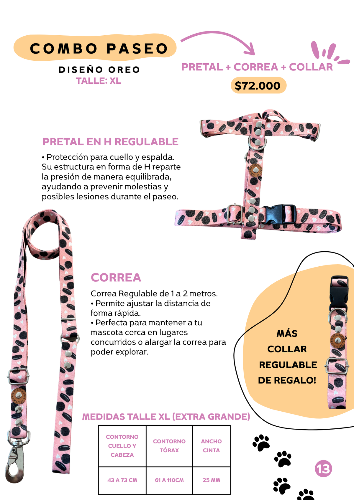 Combo Paseo: Pretal en H + Correa + Collar de Regalo 🐾💕